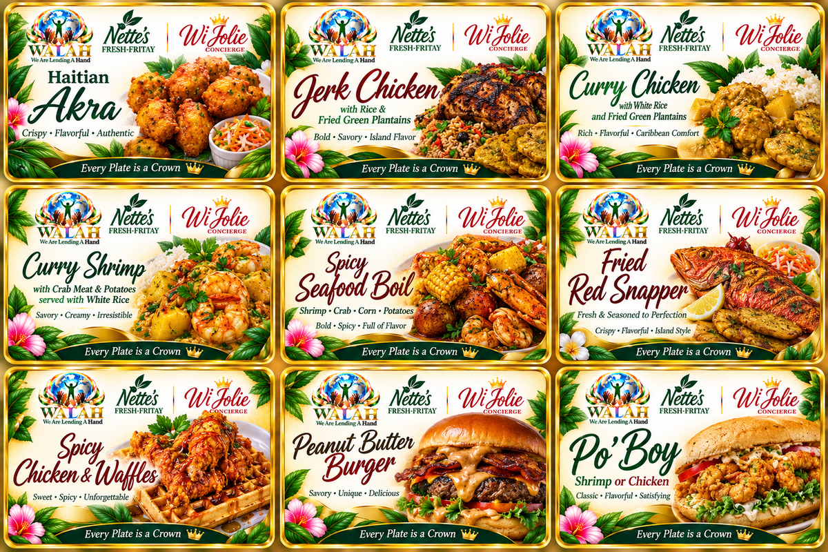 Nette's Fresh-Fritay menu – Jerk Chicken with Rice and Fried Green Plantains